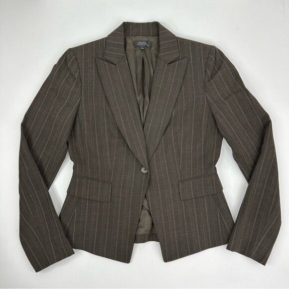 Tahari ASL Women's Brown and Tan‎ Pinstripe One Button Preppy Blazer 4/35.25" - Picture 7 of 14
